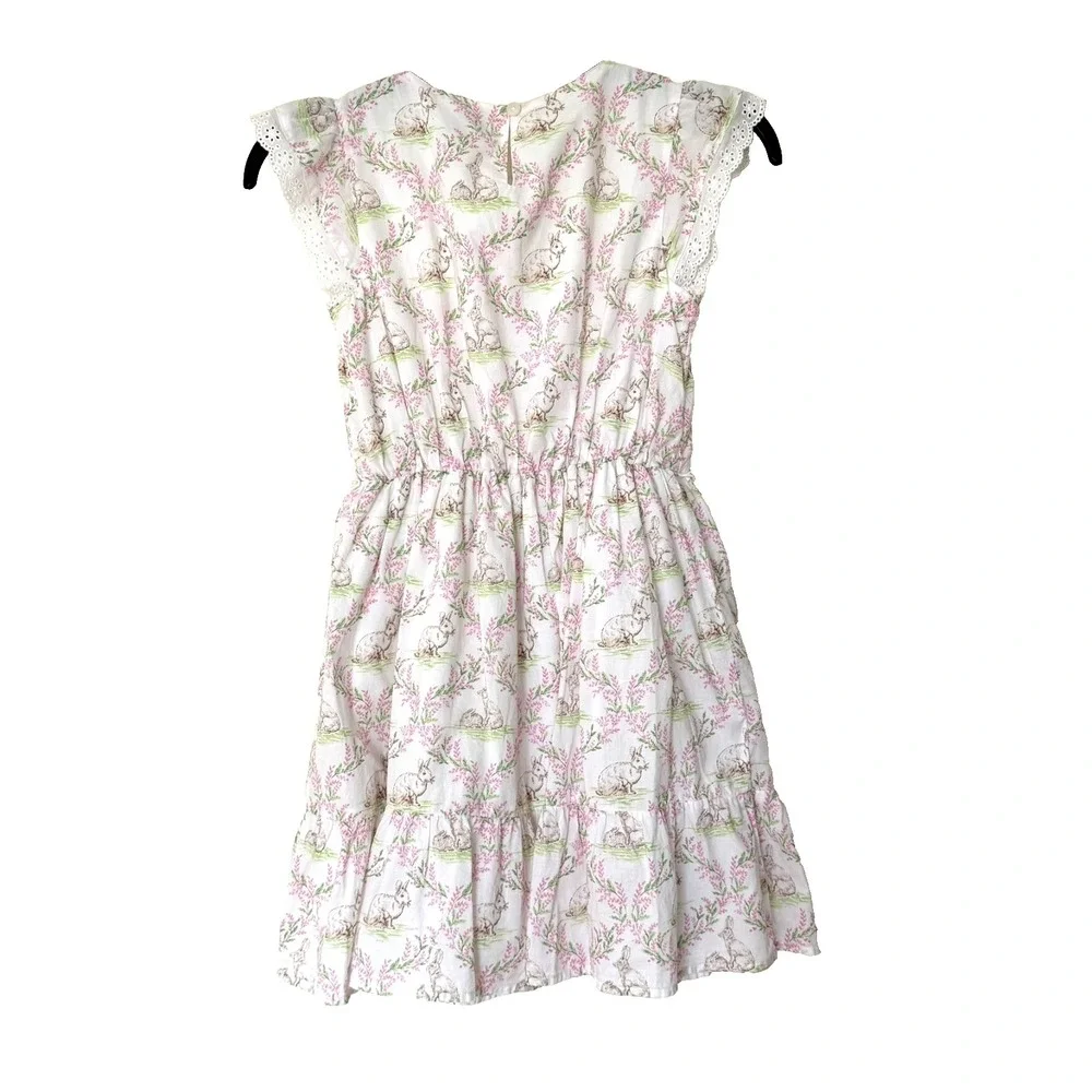 PLACE Girls Bunny Animal Print Fit & Flare Dress White‎ Pink Green Size 10/12